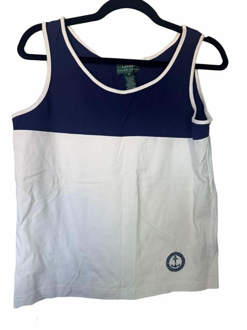 Lauren Ralph Lauren Tank Top Size M Blue White Anchor Logo Cotton_170